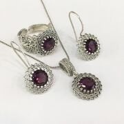 GÜMÜŞ TELKARİ KOYU LİLA RENKLİ ZİRKON TAŞLI SET