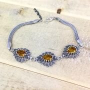 GÜMÜŞ TELKARİ SARI TAŞLI DAMLA BİLEKLİK