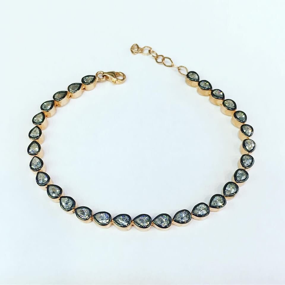 GÜMÜŞ PIRLANTA ELMAS MONTÜRLÜ DAMLA ROSE  BİLEKLİK