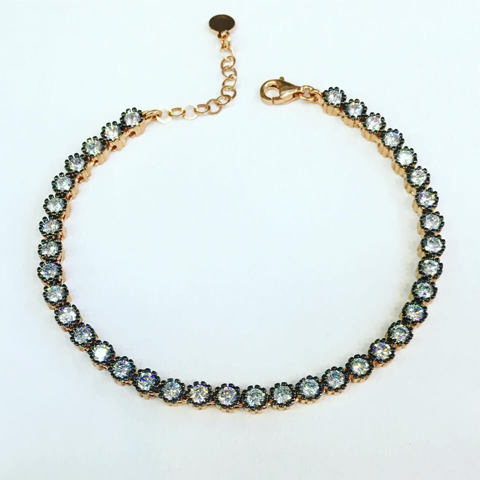 GÜMÜŞ ROSE BRONZ RENK PIRLANTA MONTÜRLÜ SU YOLU BİLEKLİK