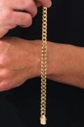 Erkek 9 mm Gümüş Altın Gold Kaplama Kalın Gurmet Zincir Kilidi Beyaz Zirkon Taşlı Bileklik