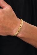 Erkek 9 mm Gümüş Altın Gold Kaplama Kalın Gurmet Zincir Kilidi Beyaz Zirkon Taşlı Bileklik