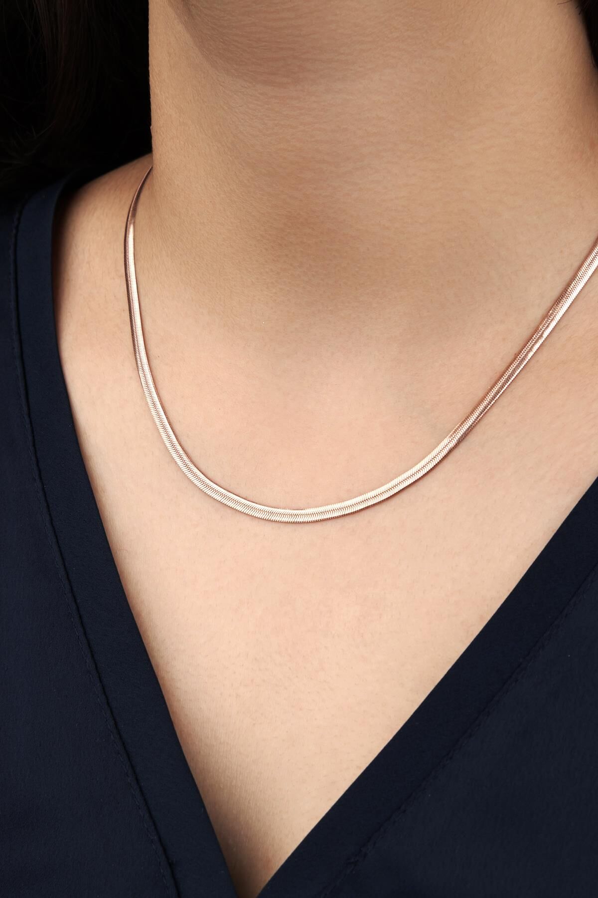 GÜMÜŞ YASSI İTALYAN EZME ZİNCİR KOLYE ROSE BRONZ - 45 cm