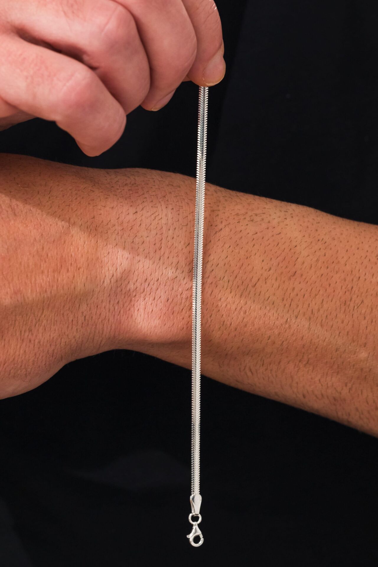 GÜMÜŞ 3.5 MM RODYUMLU ERKEK YASSI İTALYAN EZME YILAN BALIK SIRTI ZİNCİR BİLEKLİK