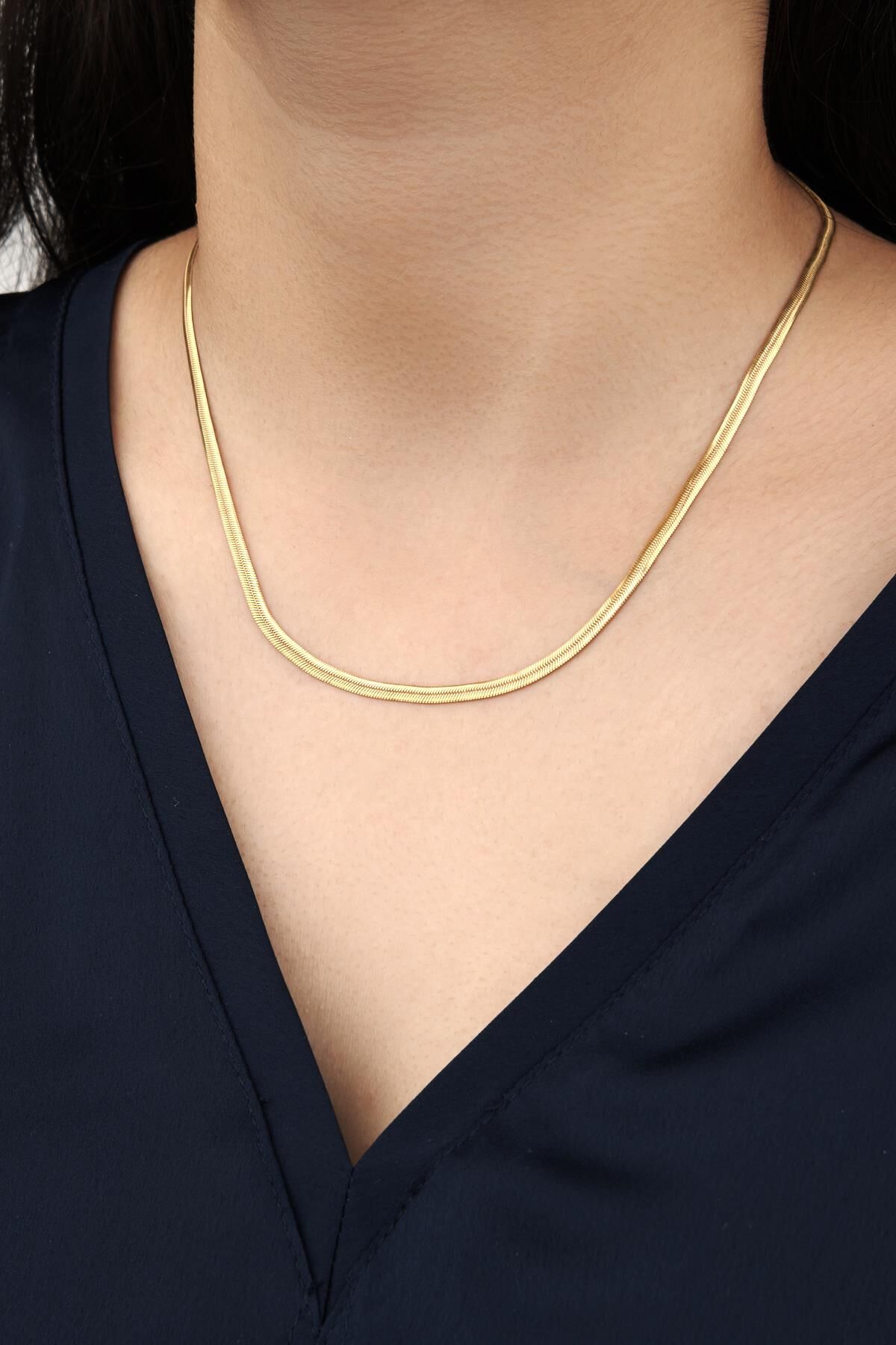 GÜMÜŞ YASSI İTALYAN EZME ZİNCİR KOLYE ALTIN - 40 cm