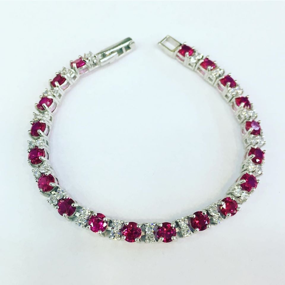 GÜMÜŞ KOYU PEMBE ZİRKON TAŞLI BİLEKLİK