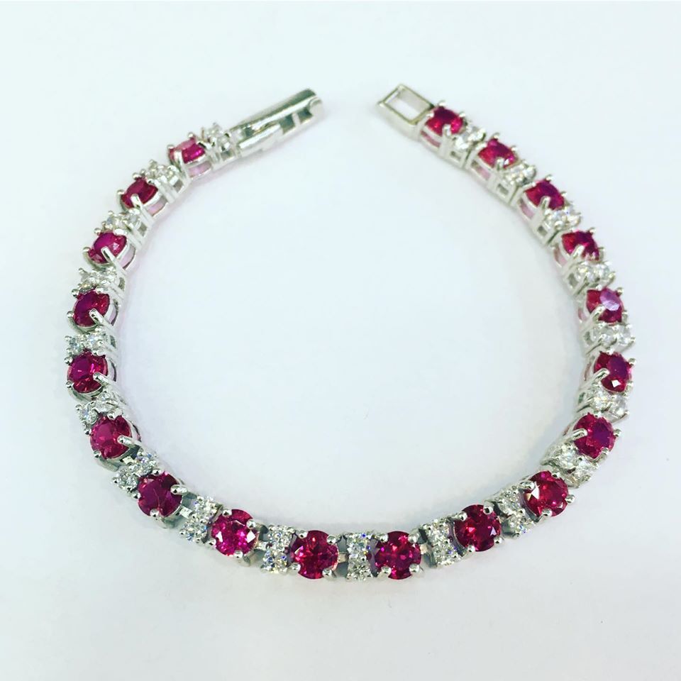 GÜMÜŞ KOYU PEMBE ZİRKON TAŞLI BİLEKLİK