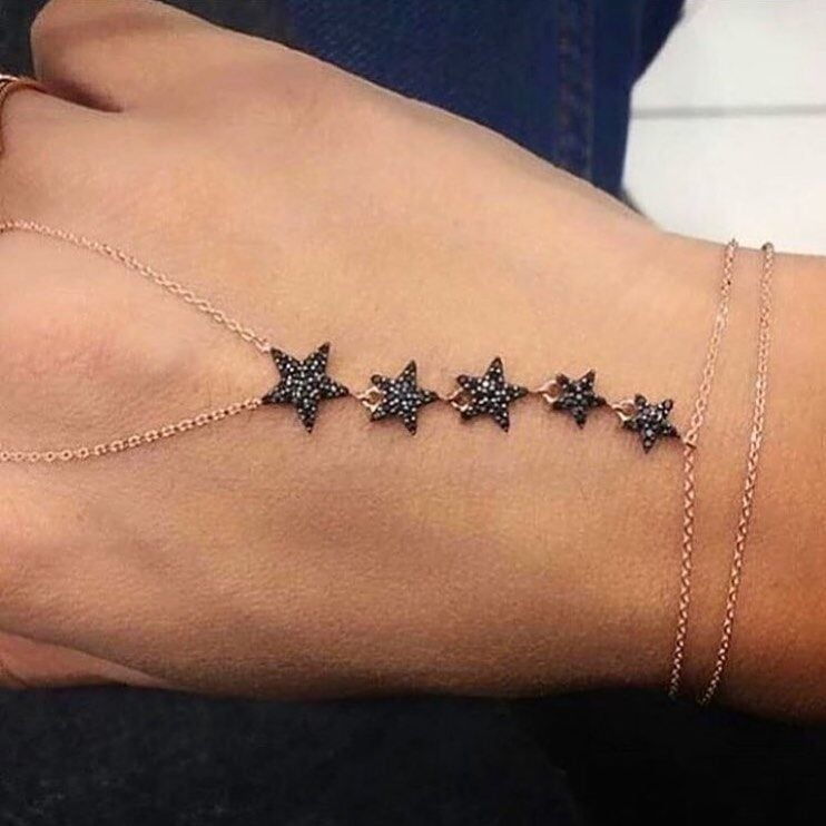 GÜMÜŞ ROSE SİYAH TAŞLI YILDIZ ŞAHMERAN BİLEKLİK