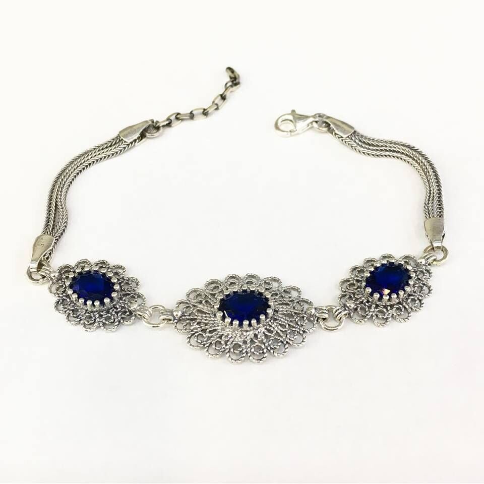 GÜMÜŞ TELKARİ PARLAMENT MAVİSİ BİLEKLİK