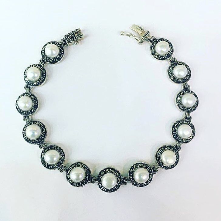 925 Ayar Gümüş Markazit Ve İnci Bileklik