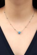 GÜMÜŞ MAVİ NAZAR BONCUKLU TOPLU İTALYAN ZİNCİR MODEL DORİKA KOLYE