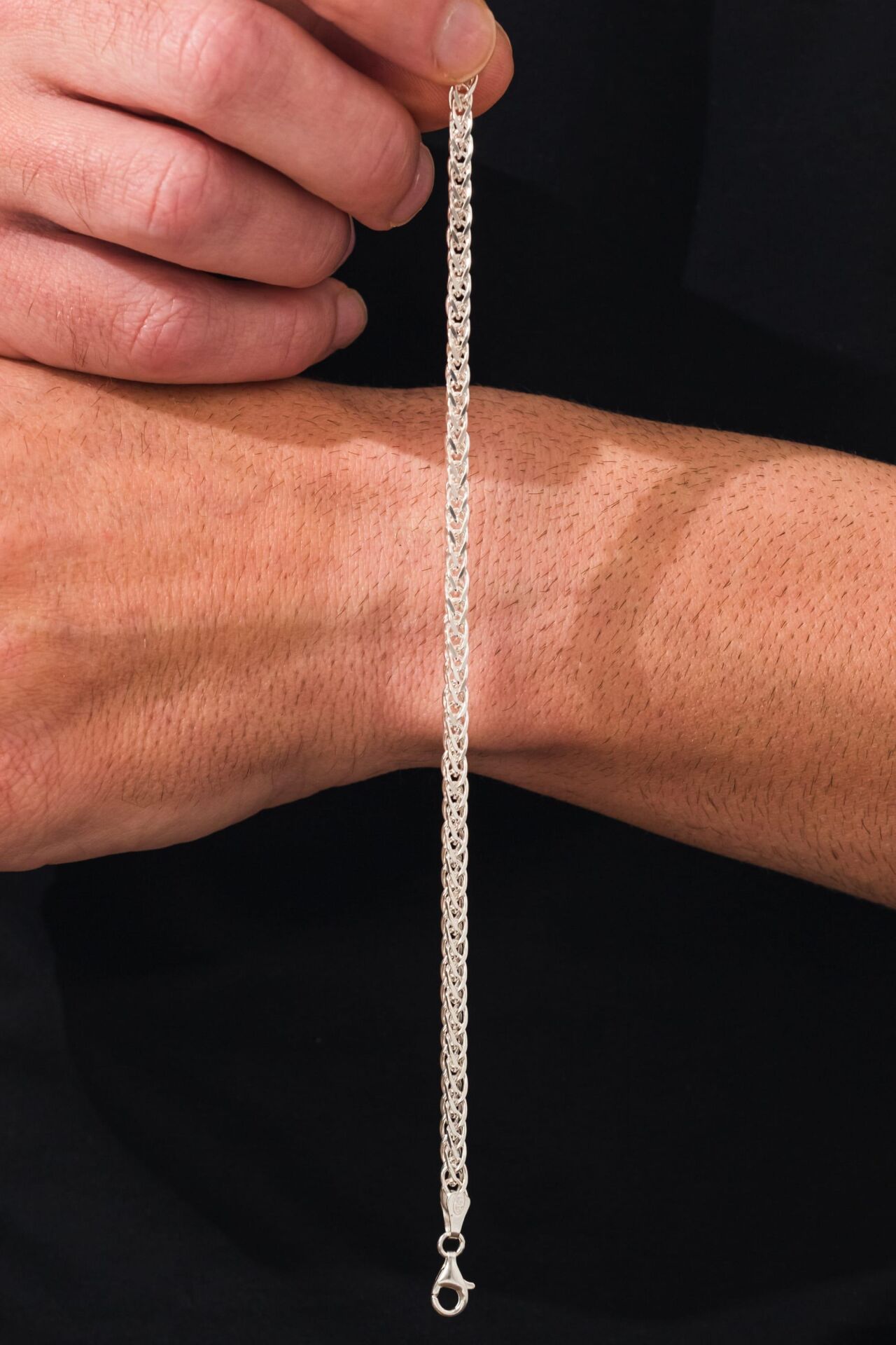 GÜMÜŞ 4 MM ERKEK BEYAZ KARE BUĞDAY ÇİFT ÖRGÜLÜ ZİNCİR ZİNCİRİ BİLEKLİK