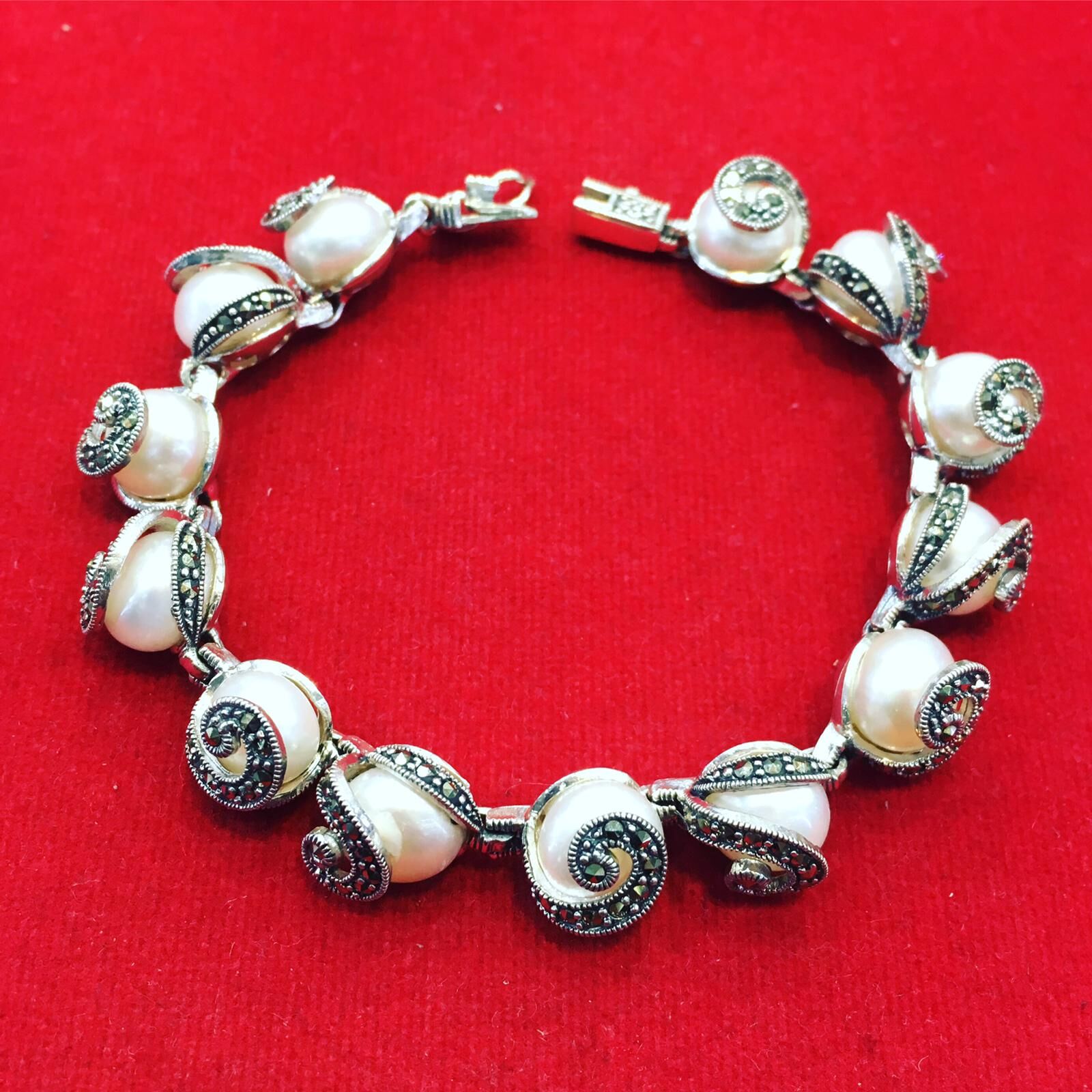 GÜMÜŞ MARKAZİT VE İNCİLİ BİLEKLİK