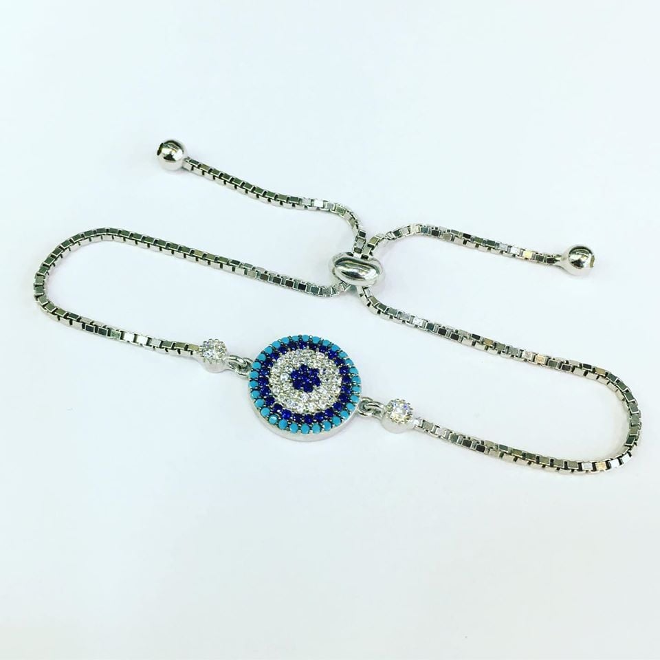 GÜMÜŞ NAZAR BONCUKLU ASANSÖRLÜ BİLEKLİK