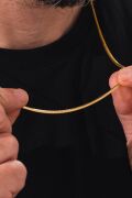 GÜMÜŞ 2.5 MM ALTIN GOLD KAPLAMA YASSI İTALYAN MODEL YILAN  ZİNCİR KOLYE