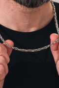 GÜMÜŞ 5 MM ERKEK KRAL KAFES ÖRGÜ OKSİTLİ KARARTMALI ZİNCİR KOLYE