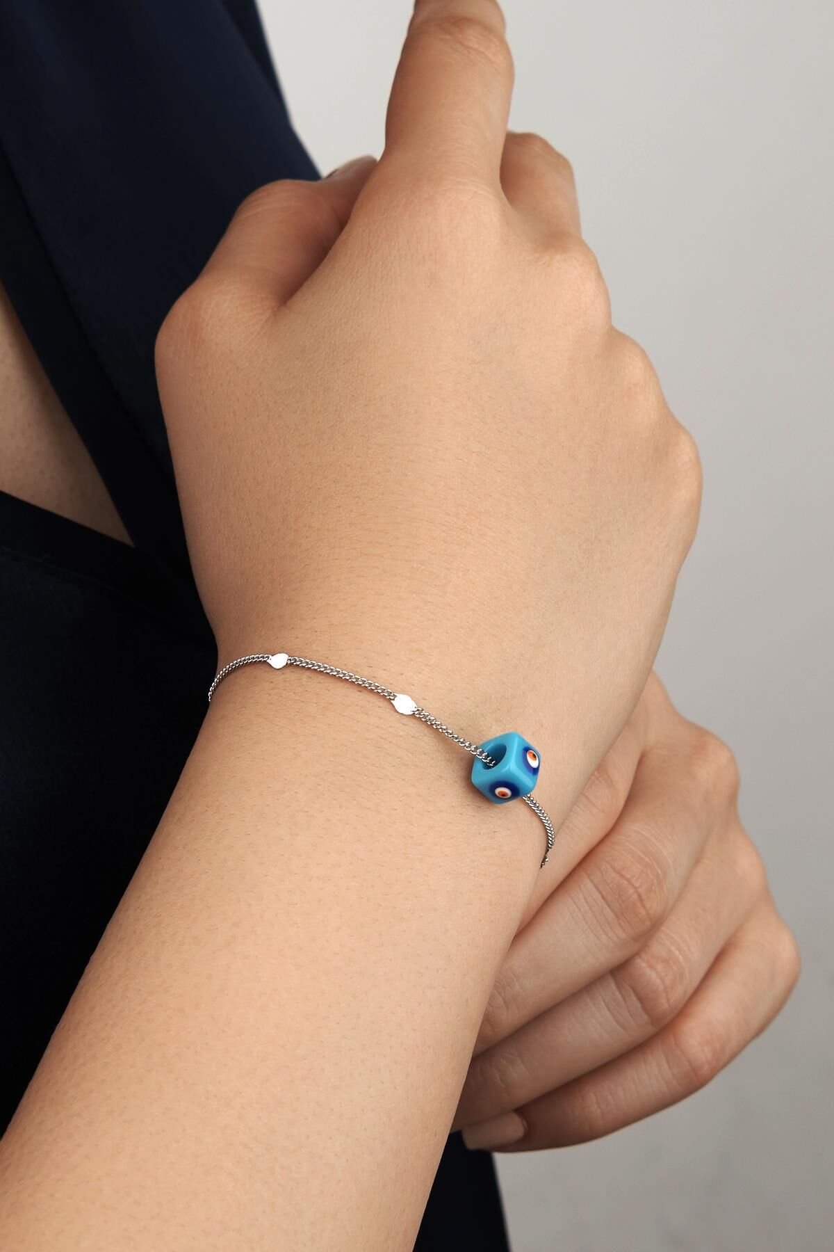 NAZAR BONCUKLU GÜMÜŞ PULLU GURMET KILÇIK İTALYAN ZİNCİR BİLEKLİK