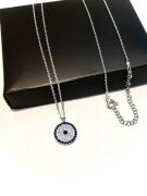 GÜMÜŞ NAZAR BONCUKLU ZİRKON TAŞLI MAVİ GÖZ KOLYE