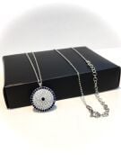 GÜMÜŞ NAZAR BONCUKLU ZİRKON TAŞLI MAVİ GÖZ KOLYE