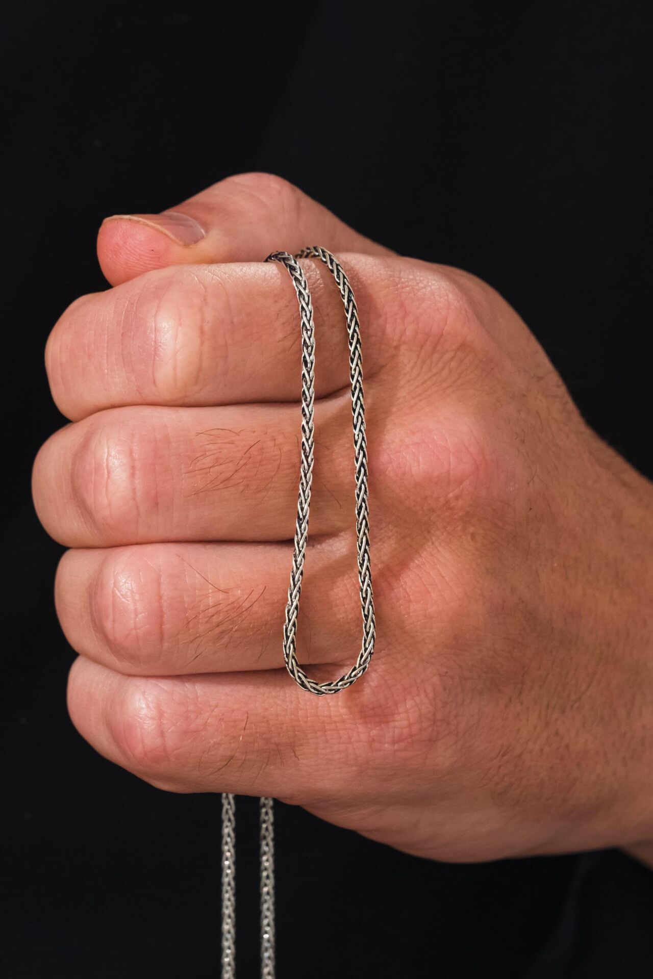 GÜMÜŞ 2.5 MM ERKEK BURGU ÖRGÜ OKSİTLİ ZİNCİR KOLYE