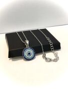 GÜMÜŞ NAZAR BONCUKLU TURKUAZ VE MAVİ GÖZ KOLYE