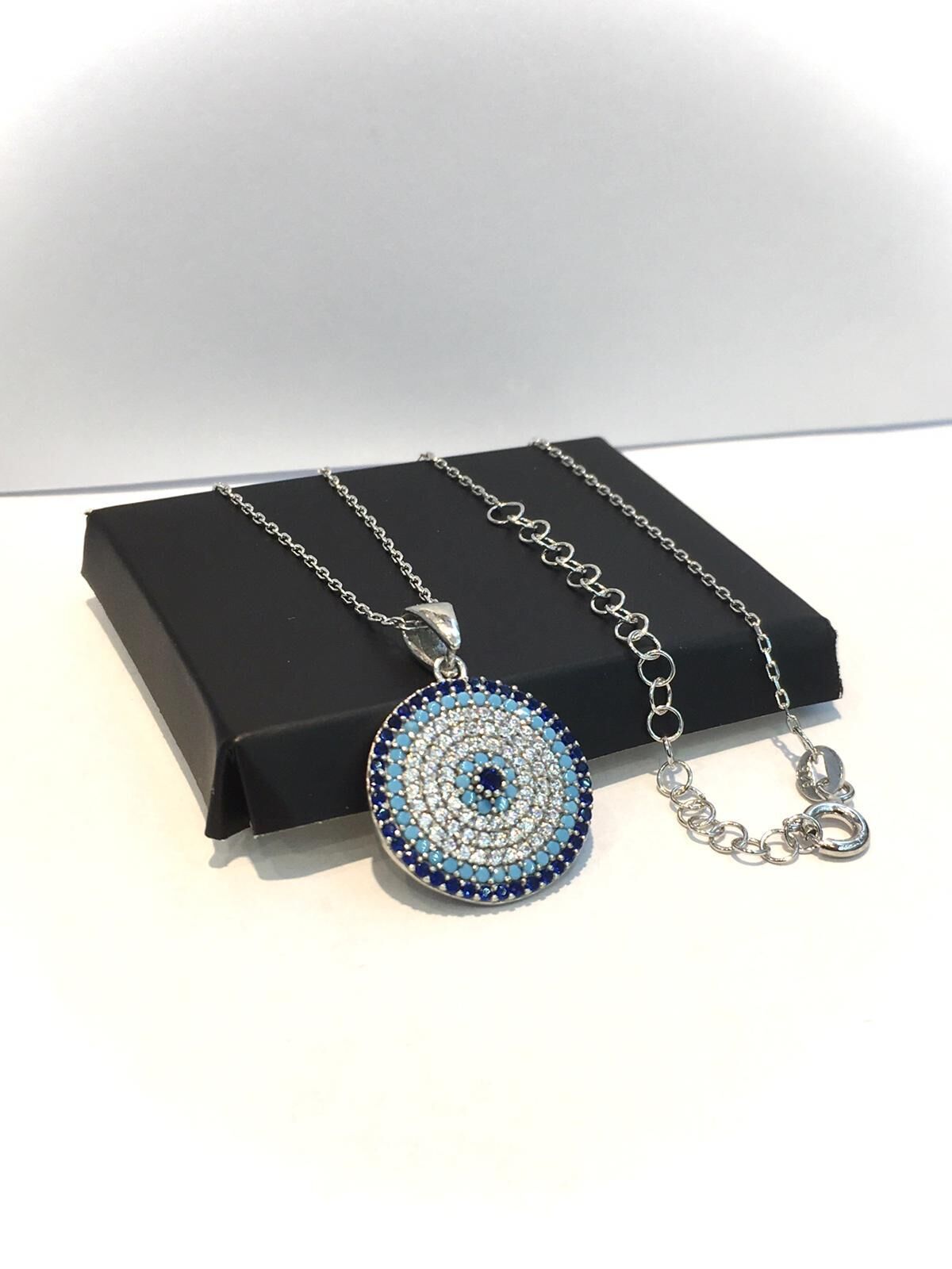 GÜMÜŞ NAZAR BONCUKLU TURKUAZ TAŞLI MAVİ GÖZ KOLYE