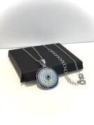 GÜMÜŞ NAZAR BONCUKLU TURKUAZ TAŞLI MAVİ GÖZ KOLYE