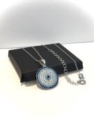 GÜMÜŞ NAZAR BONCUKLU TURKUAZ TAŞLI MAVİ GÖZ KOLYE