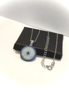 GÜMÜŞ NAZAR BONCUKLU TURKUAZ TAŞLI MAVİ GÖZ KOLYE