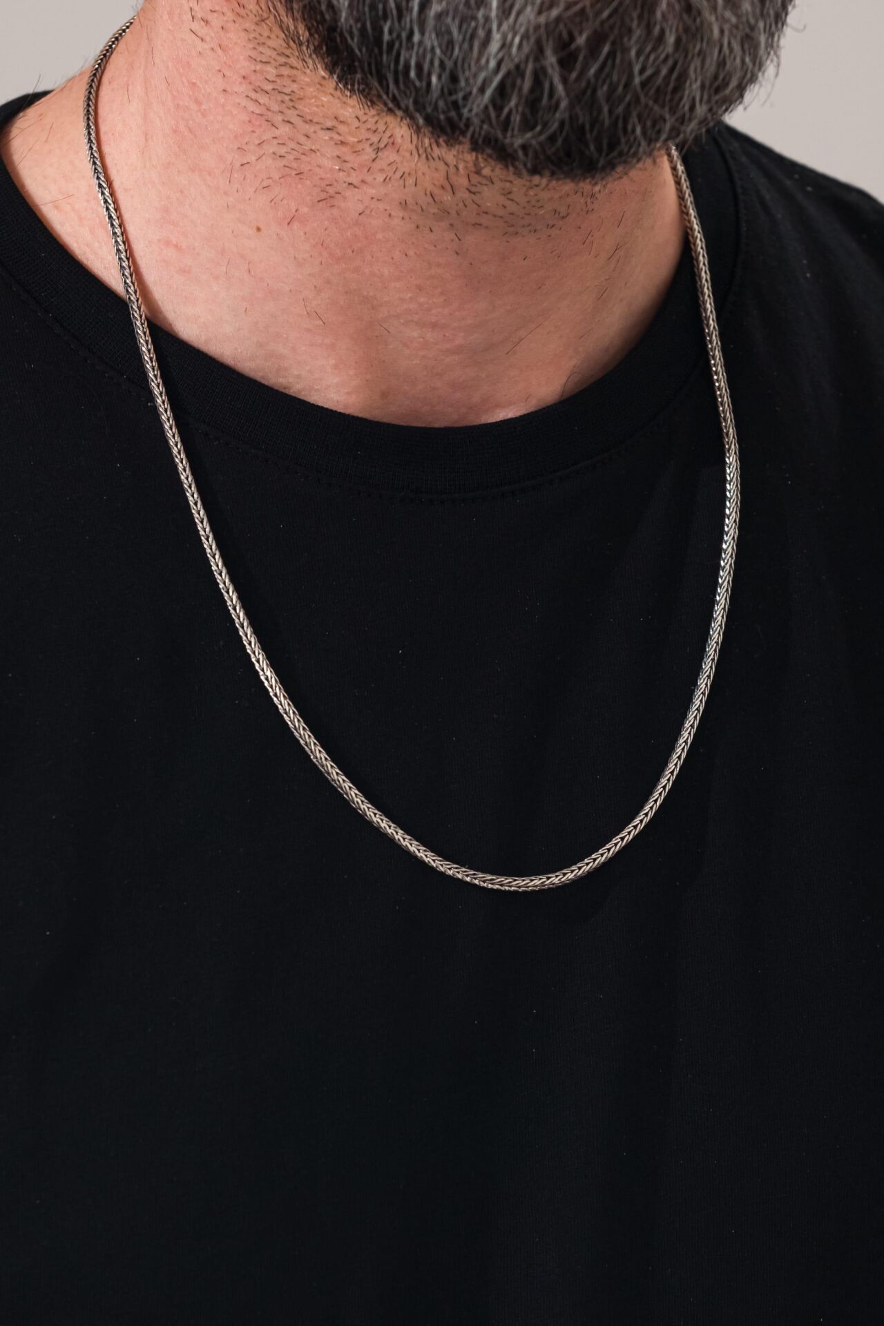 GÜMÜŞ 2.6 MM ERKEK TİLKİ KUYRUĞU ÖRGÜ OKSİTLİ ZİNCİR KOLYE