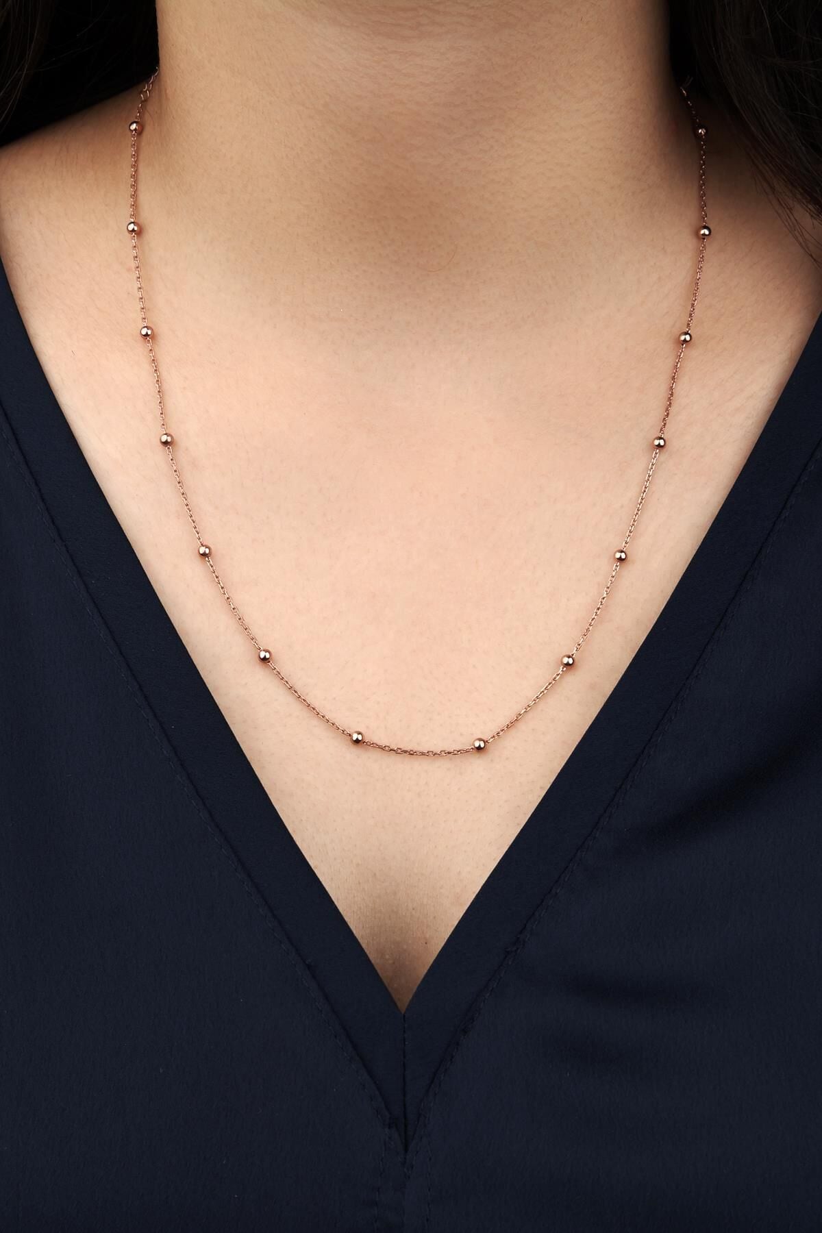 GÜMÜŞ TOPLU İTALYAN ZİNCİR MODEL DORİKA KOLYE ROSE BRONZ - 40 cm